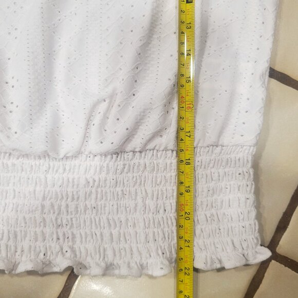 Michael Kors Collection White Eyelet Smocked-Hem Blouse - Women's Size M - Picture 10 of 12